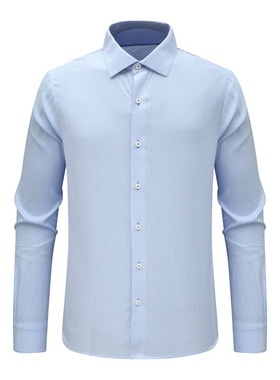 F3536恺春秋男式长袖衬衫 棉200`S百搭商务休闲上衣免烫 蓝色白格