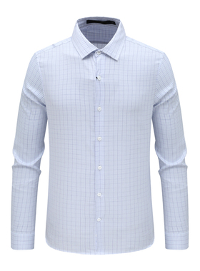 SF513路男式春秋长袖衬衫 棉百搭时尚商务休闲上衣 白色格子