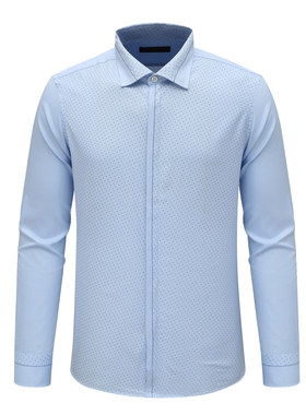 KN47康L尼L男春秋长袖衬衫 棉百搭商务休闲上衣免烫 浅蓝色