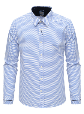 F3399KMQ男式春秋长袖衬衫 棉百搭商务休闲上衣 蓝白色