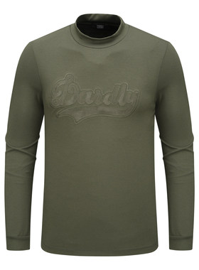 H1306男式春秋长袖T恤 半高领套头休闲商务上衣 绿色