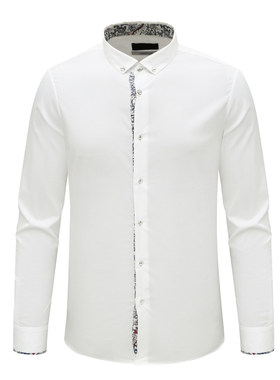 KN61康L尼L男春秋长袖衬衫 棉意大利面料百搭休闲上衣 白色