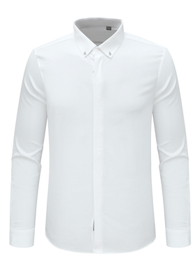 F3779鸟春秋男式长袖衬衫 百搭商务休闲上衣 白色上班职业装