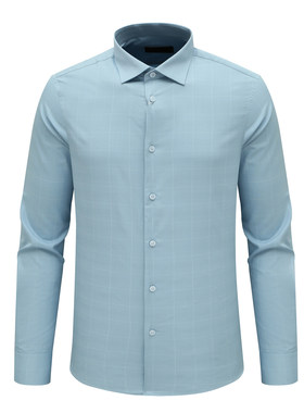 KN41康L尼L男春秋长袖衬衫 桑蚕丝百搭商务休闲上衣免烫 浅蓝色