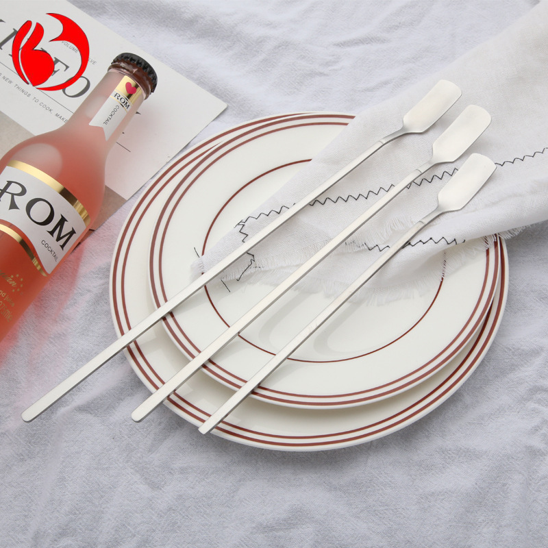 不锈钢长柄冰勺鸡尾酒方头甜品勺