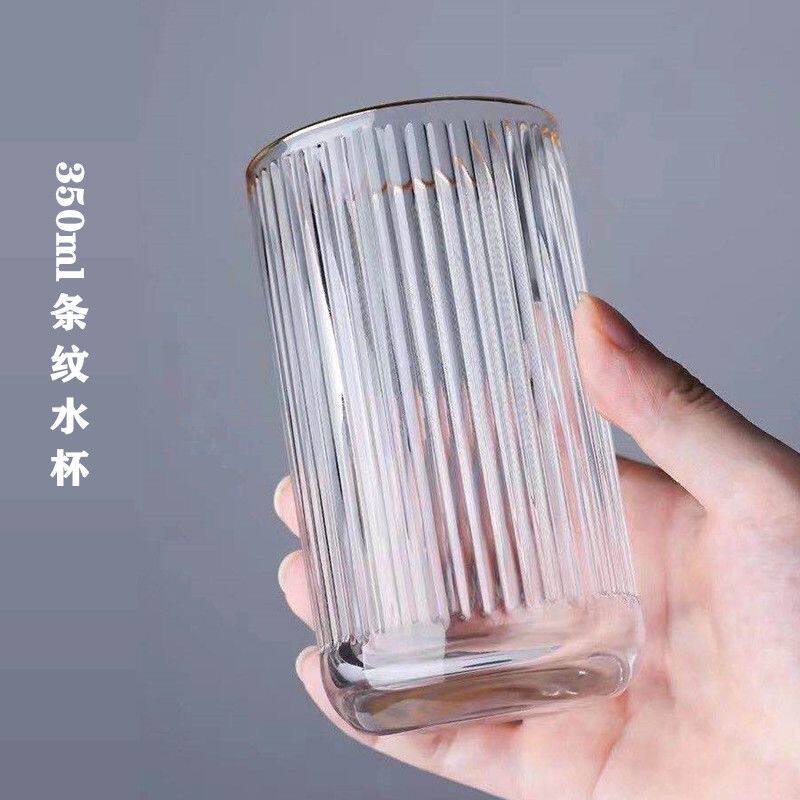 厚实玻璃杯ins风茶杯透明鸡尾酒杯竖条纹杯女水杯日系咖啡杯家用