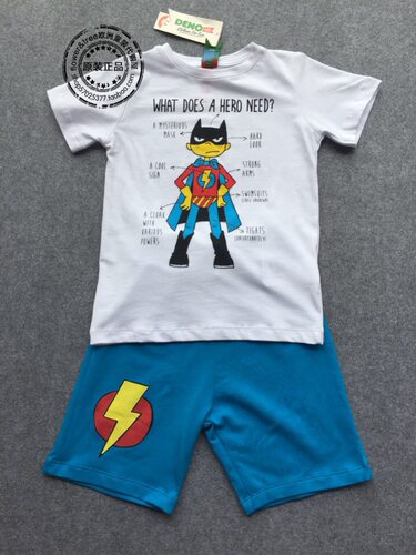 国内现货欧洲DENOKIDS 男童夏hero纯棉短袖T恤+短裤套装