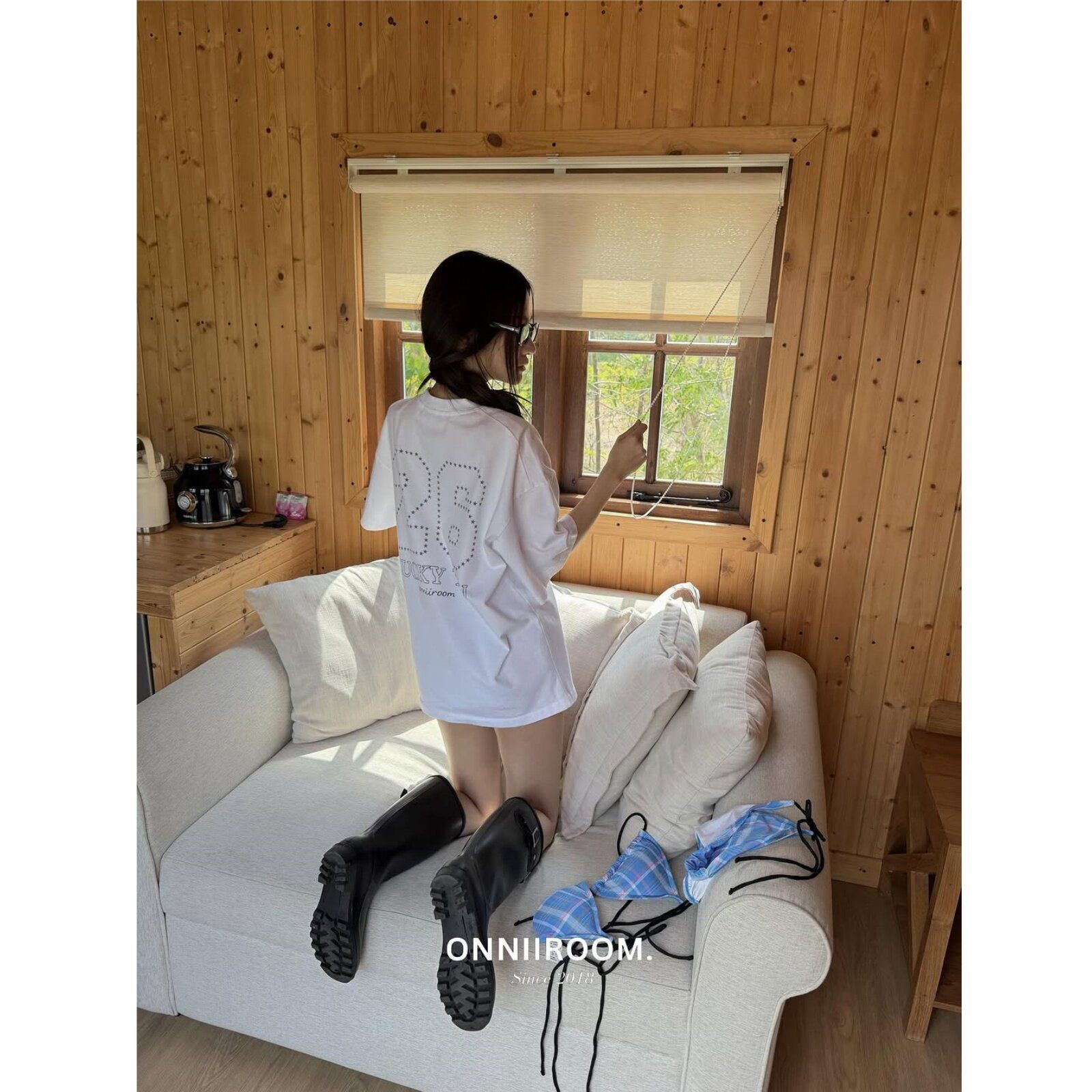 白色数字印花纯棉宽松短袖T恤女