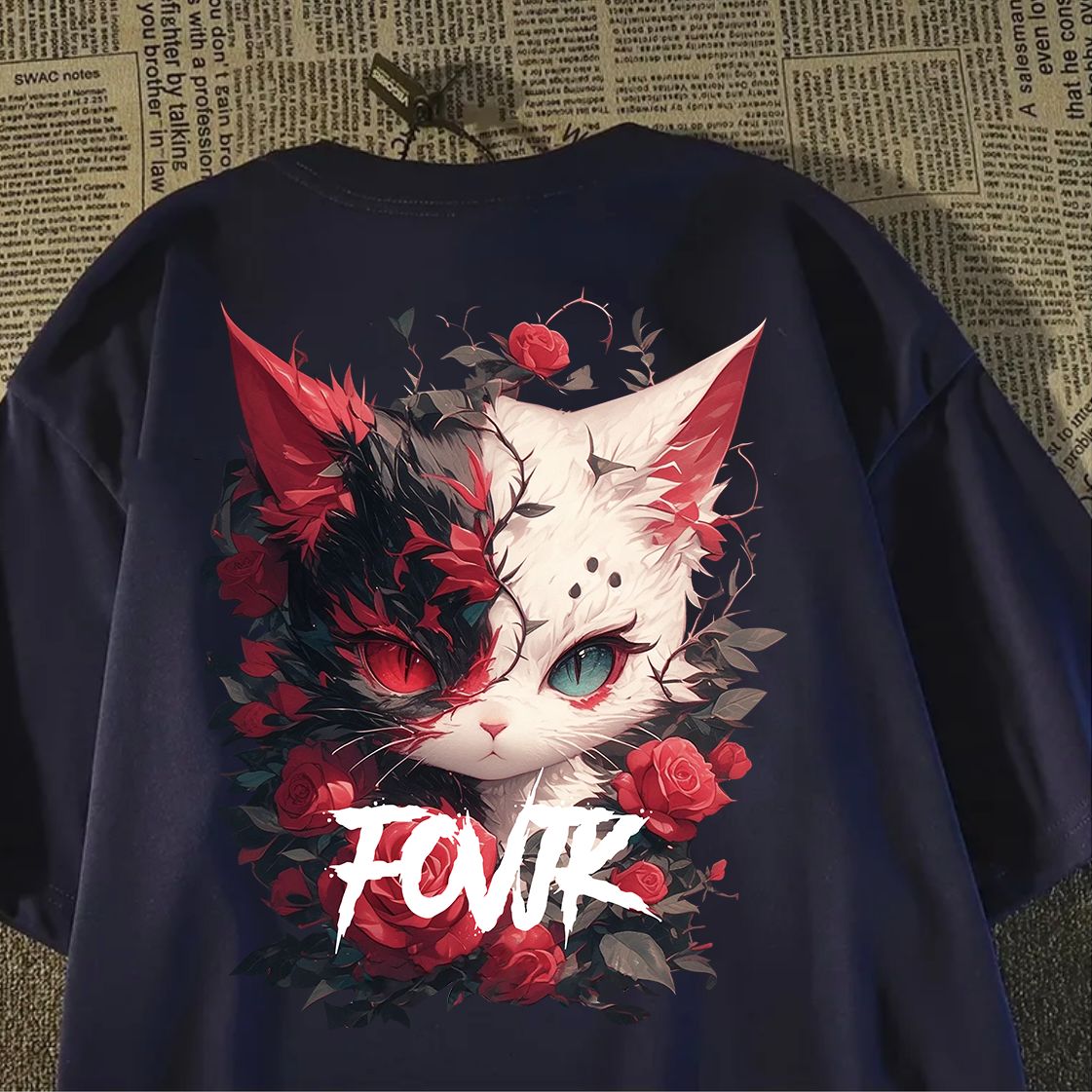 美式复古玫瑰印花短袖T恤