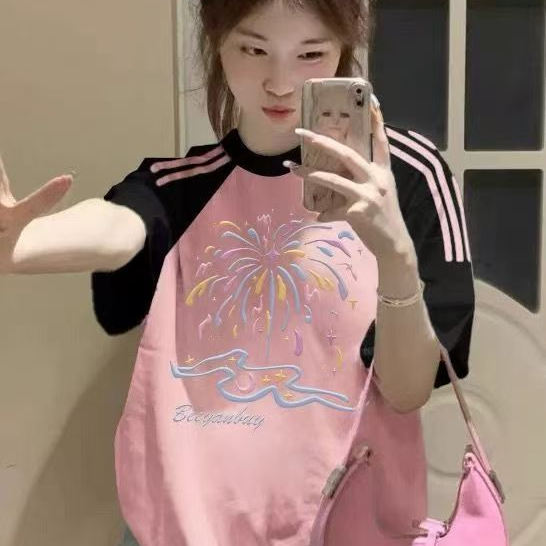 纯棉新款插肩街头复古风印花T恤