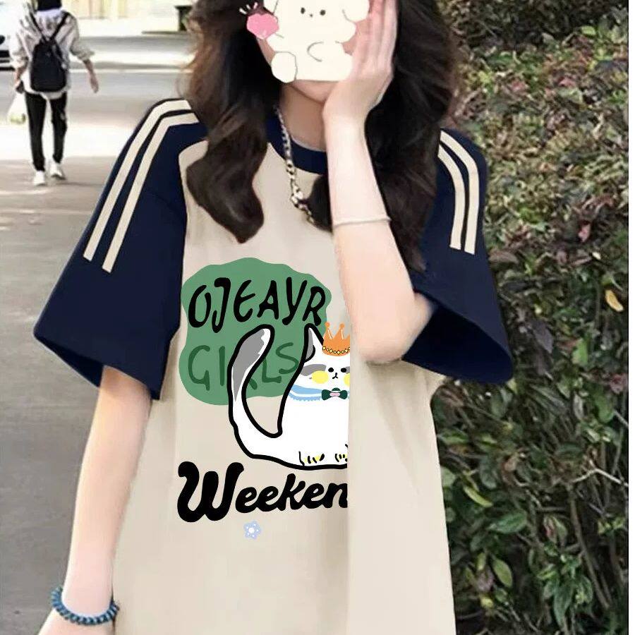 美式高街三条杠插肩宽松短袖T恤