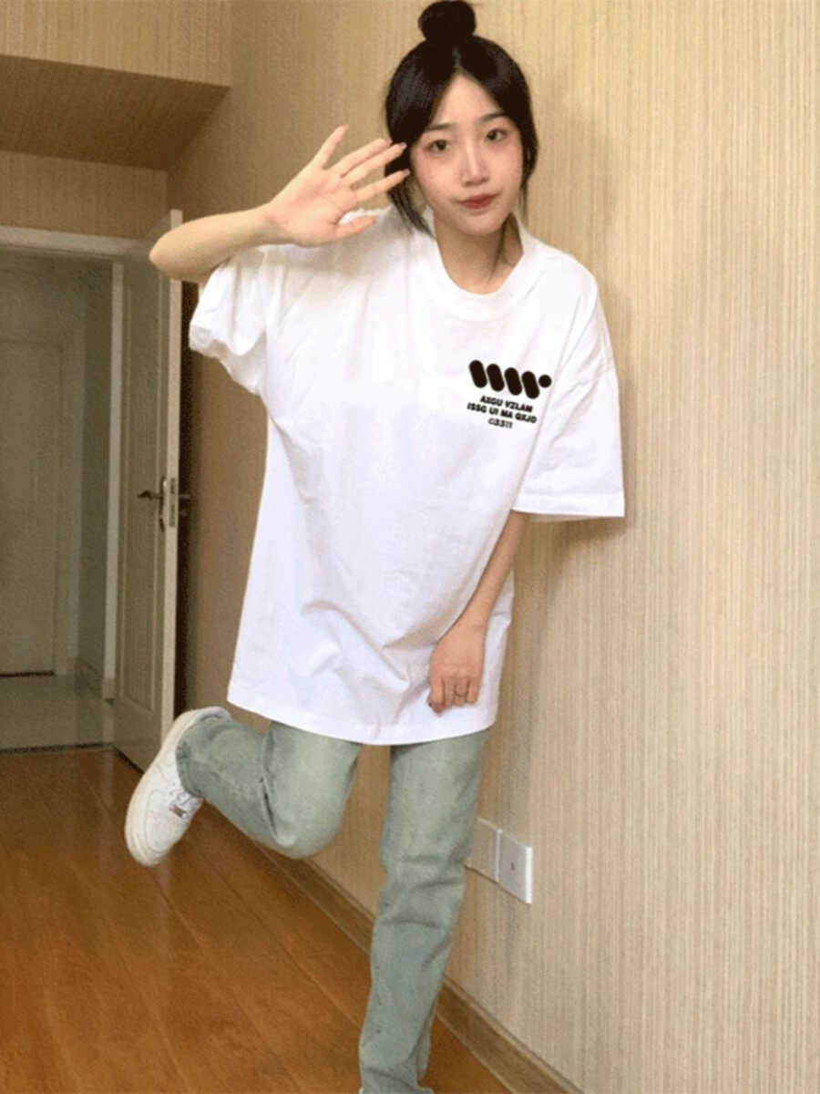 美式宽松大版下装消失短袖t恤女2024新款高级感长款遮屁股上衣夏