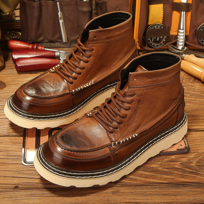 2025冬季新款马丁靴男高帮英伦风复古真皮皮鞋休闲头层牛皮工装靴