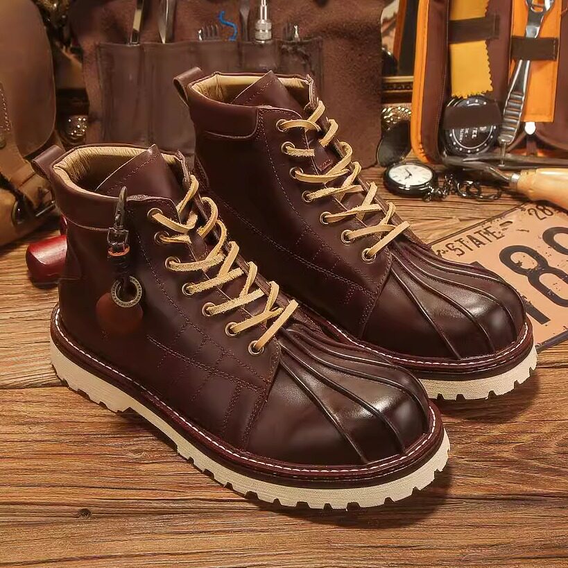 2025冬季新款马丁靴男高帮贝壳头英伦美式复古真皮皮鞋休闲工装靴,流行男鞋,马丁靴,淘宝优惠券,粉丝福利购,淘宝优惠卷