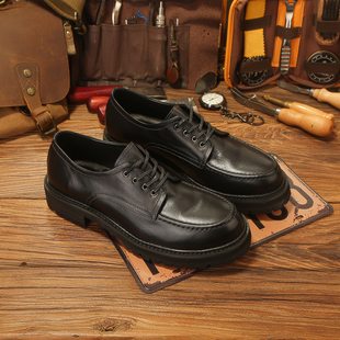 马皮2025冬季休闲大头皮鞋男真皮潮流工装鞋英伦风复古厚底德比鞋