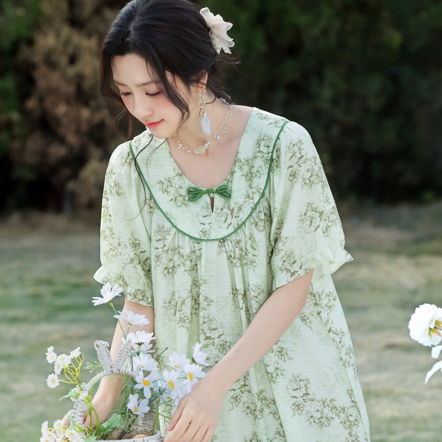 新中式连衣裙睡衣女款2025新款夏季中长款睡裙家居服裙子可外穿