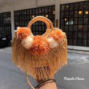 Thailand#handmade泰国藤编沙滩包流苏女士挎包沙滩包欧美度假风