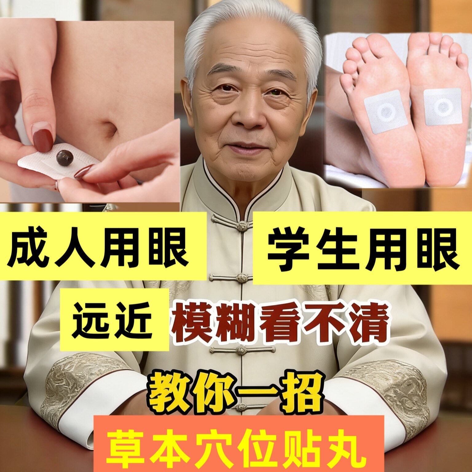 成人学生用眼晴远近看东西中草本加大肚脐丸湿气脐贴足底大丸穴位