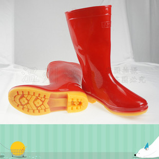 3517雨鞋504红女中筒雨靴劳保雨鞋雨季胶鞋防水雨靴中筒防滑