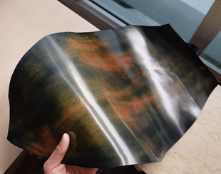 美国 HORWEEN 多脂高光霍尔文马臀皮 手染 大理石擦色黑色 稀有色