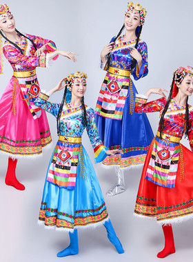 新款少数民族舞蹈服装成人演出蒙古长款女藏族舞台广场舞服饰西藏