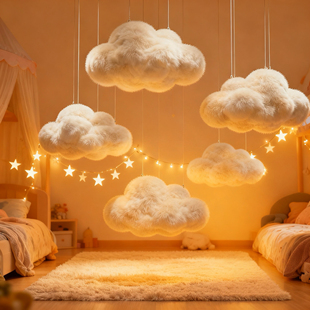 新款泡沫毛绒云朵吊饰商场中庭展厅服装店铺橱窗4s店吊挂装饰布置