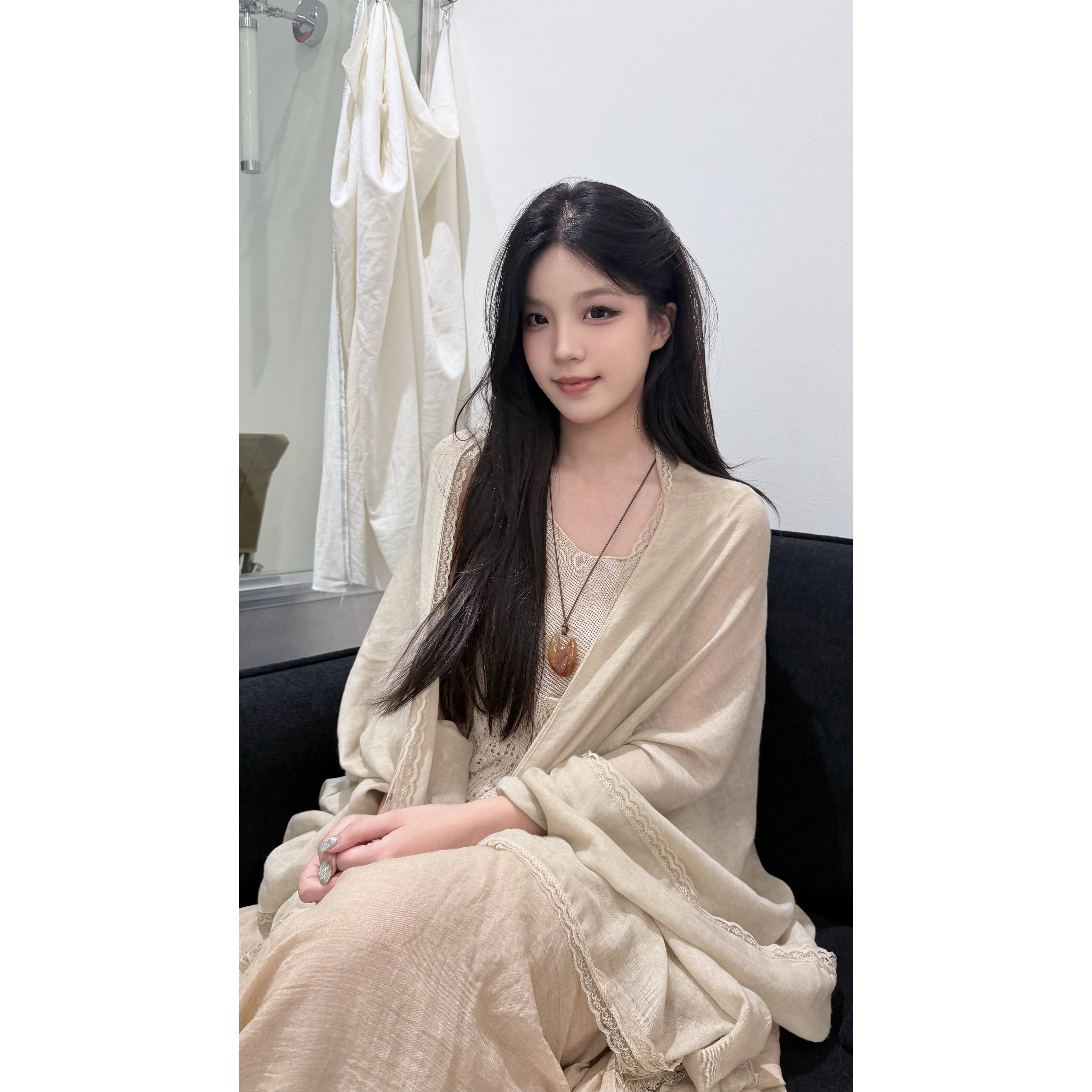 氧金鱼自制川西温柔蕾丝花边禅意拼接微透披肩上衣女围巾护颈椎女