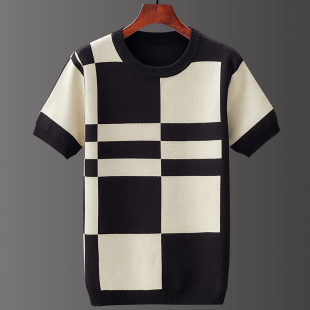 2024新款 针织衫 短袖 男士 胖子打底毛衣中青年毛衫 半袖 加厚大码 冬季