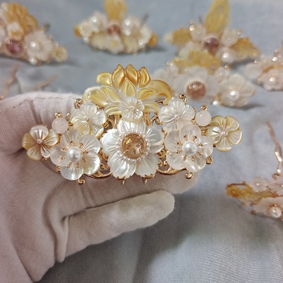 闲时原创汉服发饰古风头饰蝶贝小发冠顶冠百搭日常款合集铜镀金保