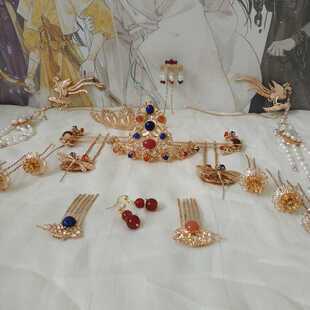 汉服原创古风头饰明制狄髻头面新娘婚饰发冠顶冠挑心发饰套装实拍