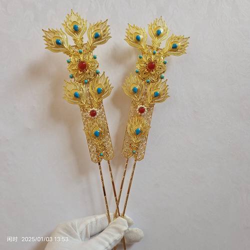 汉服发饰仿供养人杨贵妃超长款唐风大发簪发钗仿松石红玛瑙簪金色