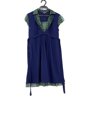 台湾品牌裘*诺 夏款 假两件拼接雪纺连衣裙 短袖蕾丝中裙 411213E