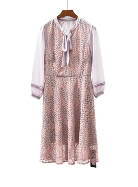 23春季 慕T丽 通勤长袖雪纺连衣裙蕾丝飘带甜美清新 031T60454