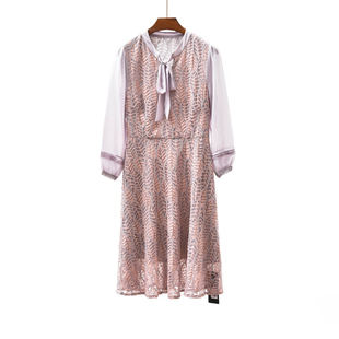 雪纺连衣裙蕾丝飘带甜美清新 通勤长袖 031T60454 慕T丽 23春季