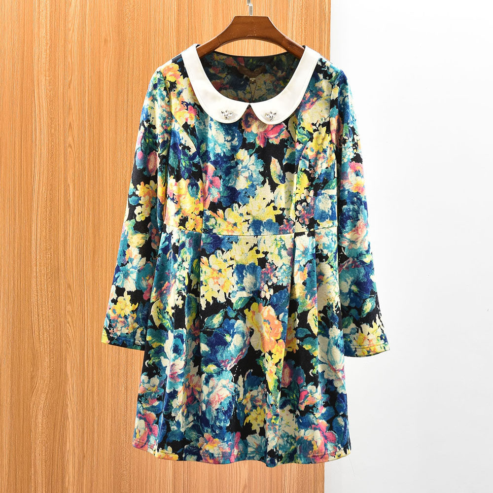 20秋款 丝*卡 温柔优雅减龄娃娃领长袖碎花 连衣裙 女 65480350