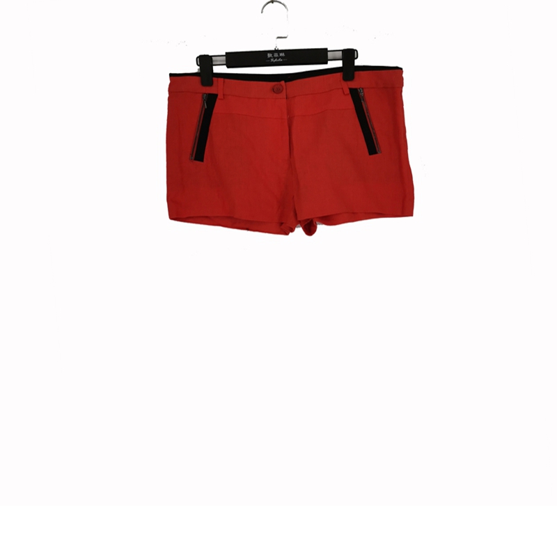 个性亮色拉链装饰亚麻短裤女