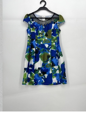 夏款 撤柜品牌 鑫M系列 网纱拼接领亮丽收腰连衣裙女04196