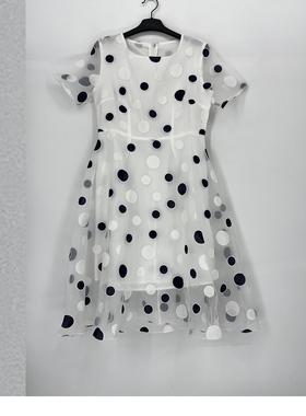 夏款 撤柜品牌 B系列 俏丽减龄黑白波点网纱连衣裙女54472