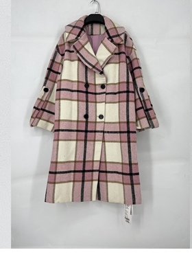 秋冬款 撤柜品牌 时*味* 时尚双排扣格子长款呢外套女36960