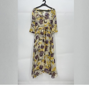 透视印花雪纺优美舒适连衣裙女 鑫M系列 2071 撤柜品牌 夏款