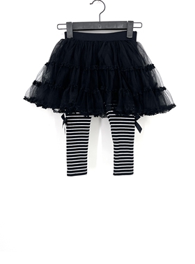 春秋款 JOJ**久童装 黑白条纹舒适松紧腰裙裤女童21203