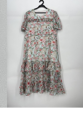 夏款 撤柜品牌 莫L凯L系列 清新减龄印花舒适连衣裙女200005