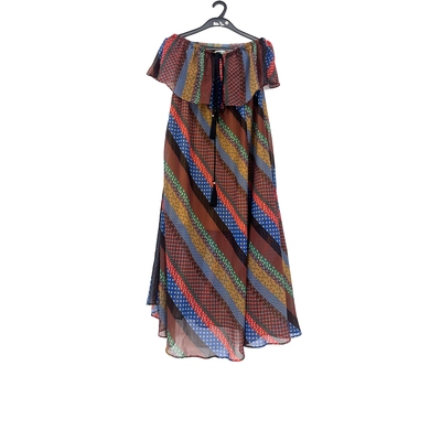 松紧收腰印花裹胸连衣裙女