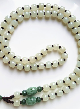 大锦和田玉吊坠项链男款手工编织高档绿色翡翠民族风挂绳情侣珠链