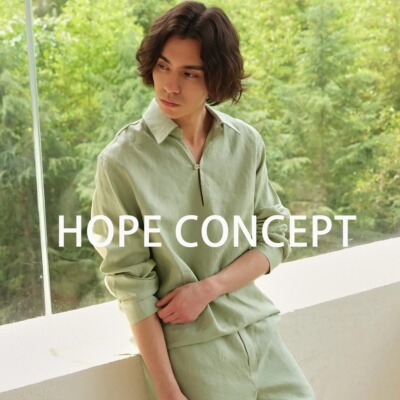 HOPECONCEPT青柠夏日100%天然汉麻松弛感半开襟衬衫短裤套装06213