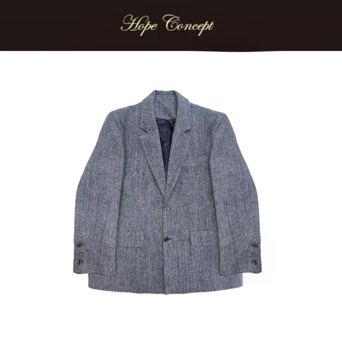 HOPECONCEPT轻盈奢华静奢人字纹100羊毛质感老钱毛呢套装25454