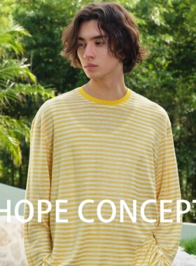 HOPECONCEPT尼斯海岸复古条纹清凉亚麻松弛感廓形懒人Ｔ恤06318