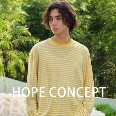 HOPECONCEPT尼斯海岸复古条纹清凉亚麻松弛感廓形懒人Ｔ恤06318