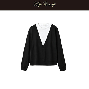 HOPECONCEPT层次序章美丽诺羊毛精梳棉莫代尔奢感假两件Ｔ恤06246