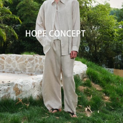 HOPECONCEPT夏天的亚麻天然空调松弛感阔腿弯刀亚麻阔腿裤#24105
